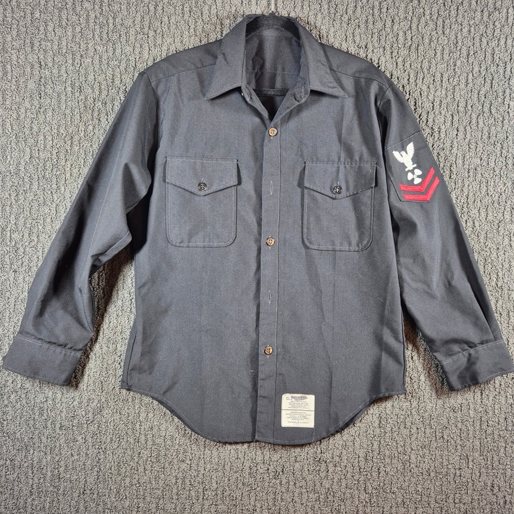 Vintage US Navy Petty Officer Shirt Mens 75% Polyester 25% Wool Military Uniform